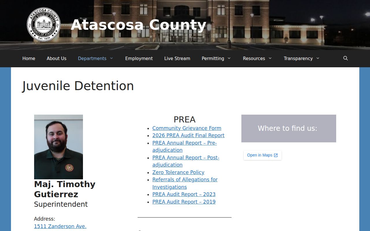 Atascosa County Juvenile Detention Center record access contact