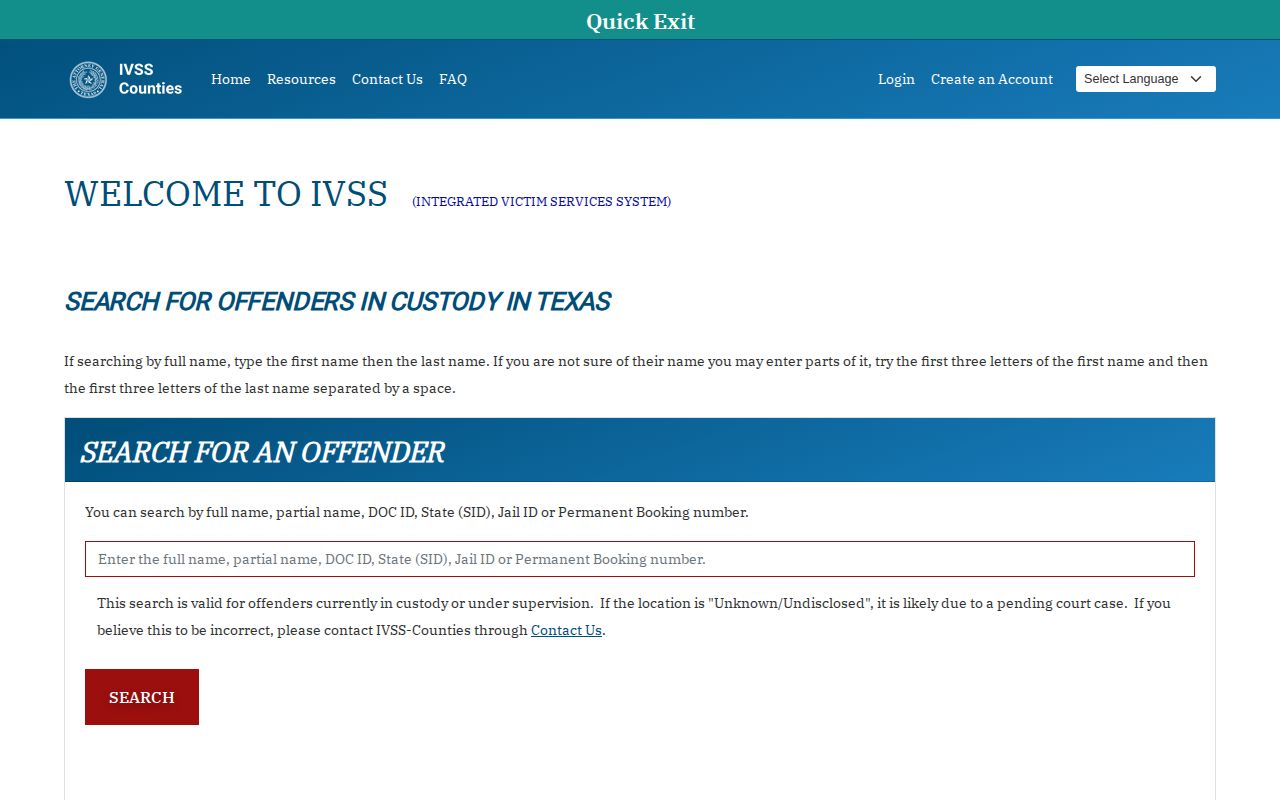 Atascosa County IVSS offender search and release notification