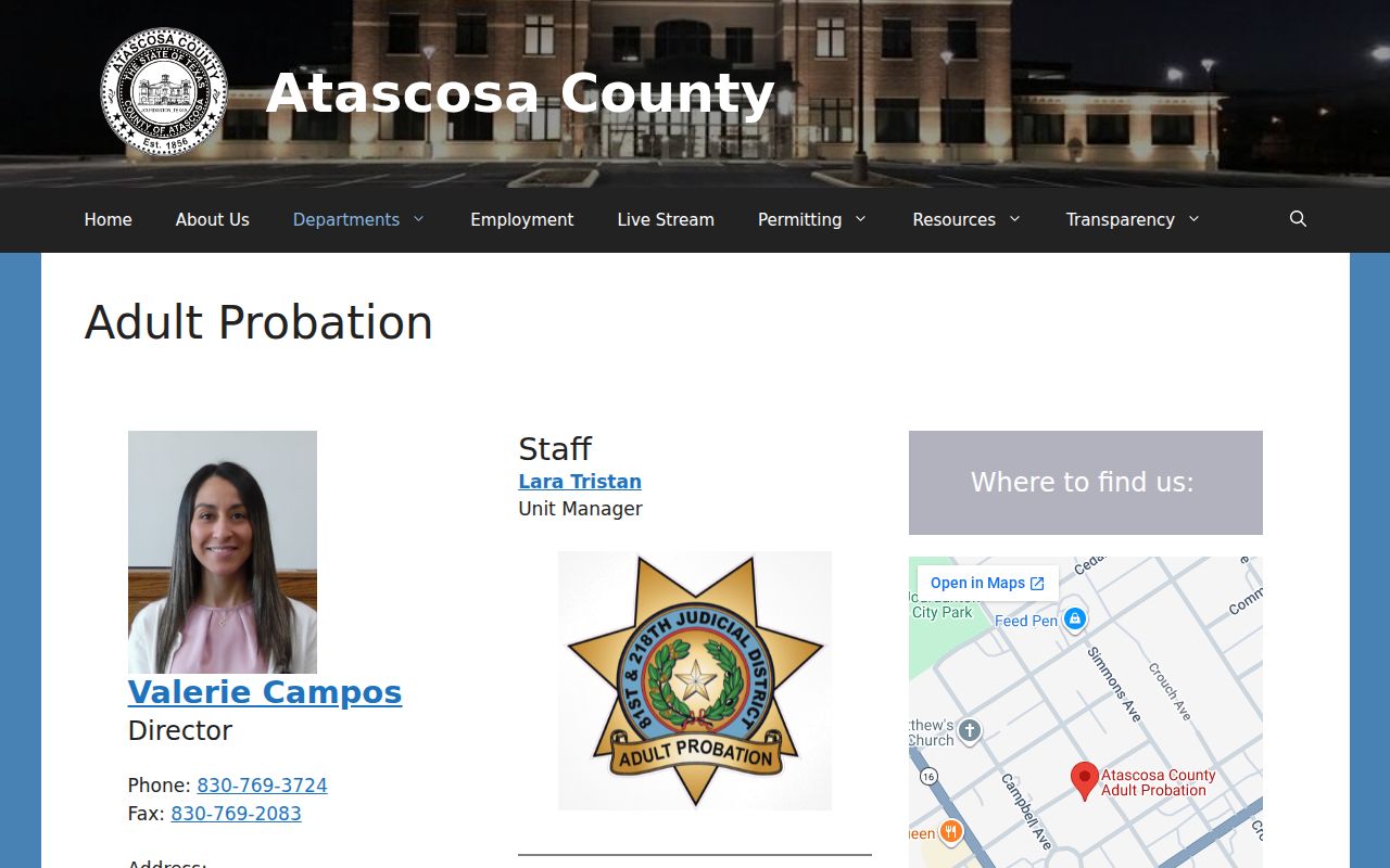 Atascosa County probation office contact and supervision records