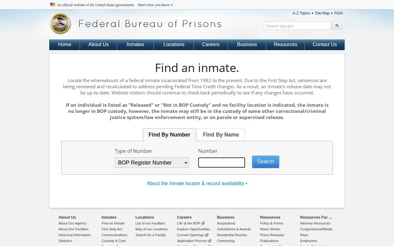 BOP locator fields for an Atascosa County federal inmate release