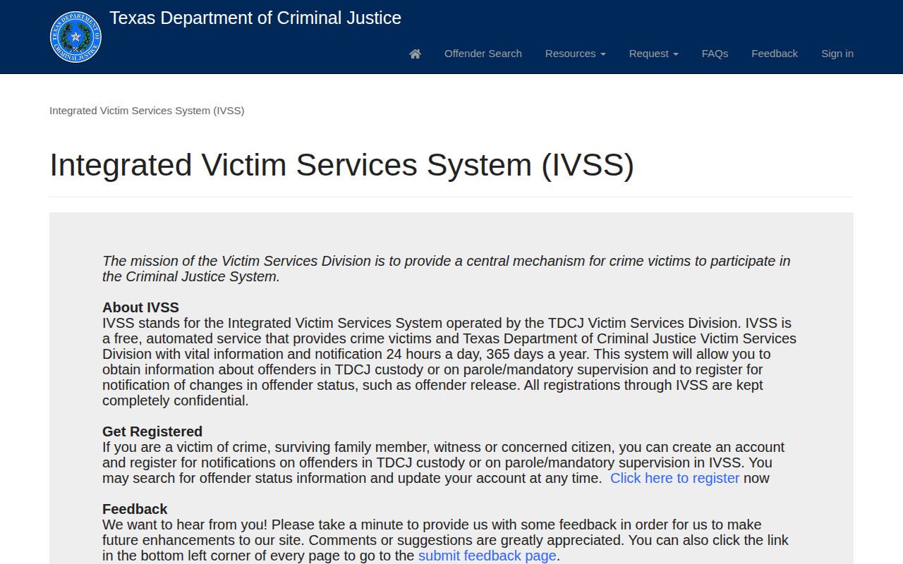 Atascosa County TDCJ IVSS state release alert registration